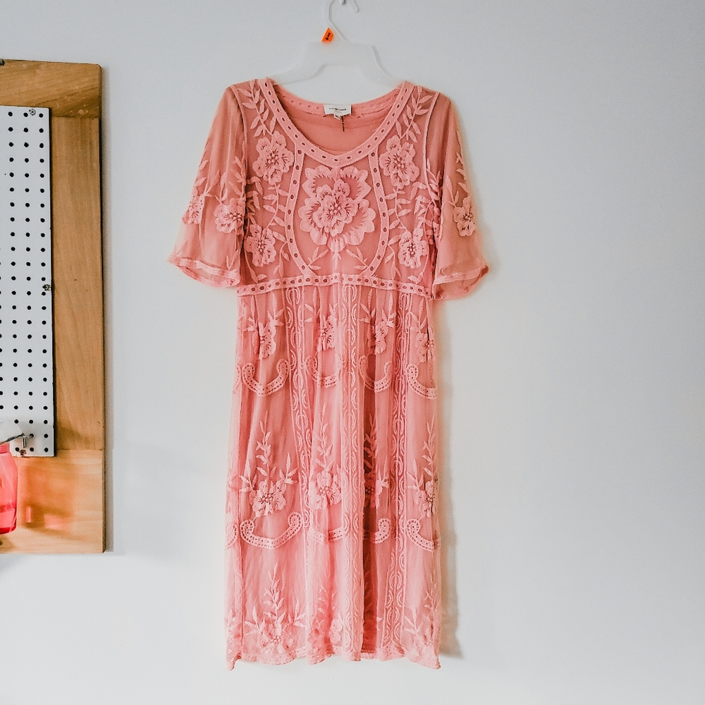 Boho Orange Creek midi lace dress sz m/l